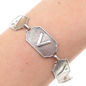 925 Sterling Silver Antique WWII US Navy Oxidized Bracelet 7.25" (missing lock)